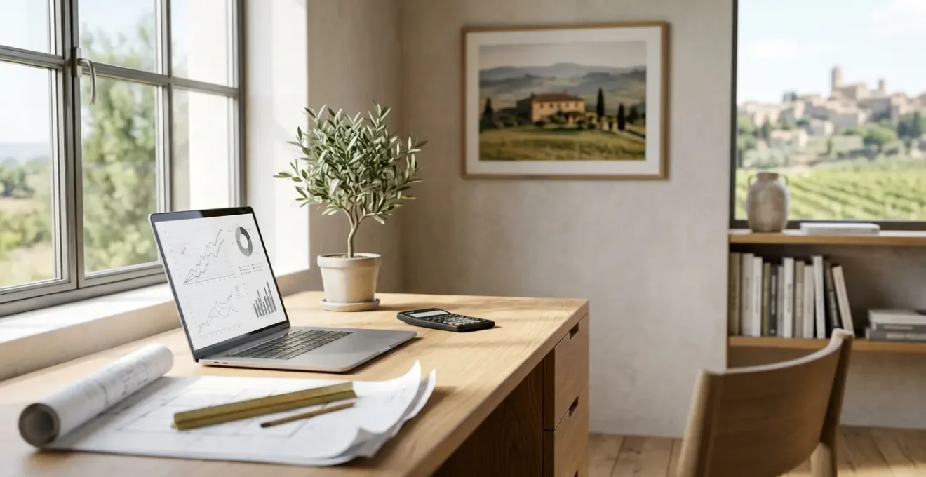 Pianificazione finanziaria con calcolatrice e documenti per il mutuo casa