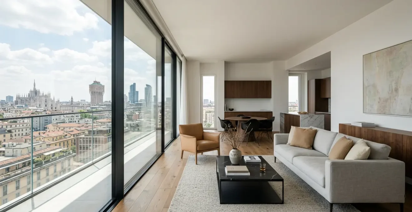 Elegante appartamento italiano con vista panoramica su città storica, interni moderni e luminosi ideali per locazione di alto rendimento