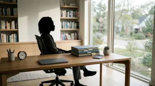Libero professionista che organizza documenti finanziari per la richiesta di mutuo