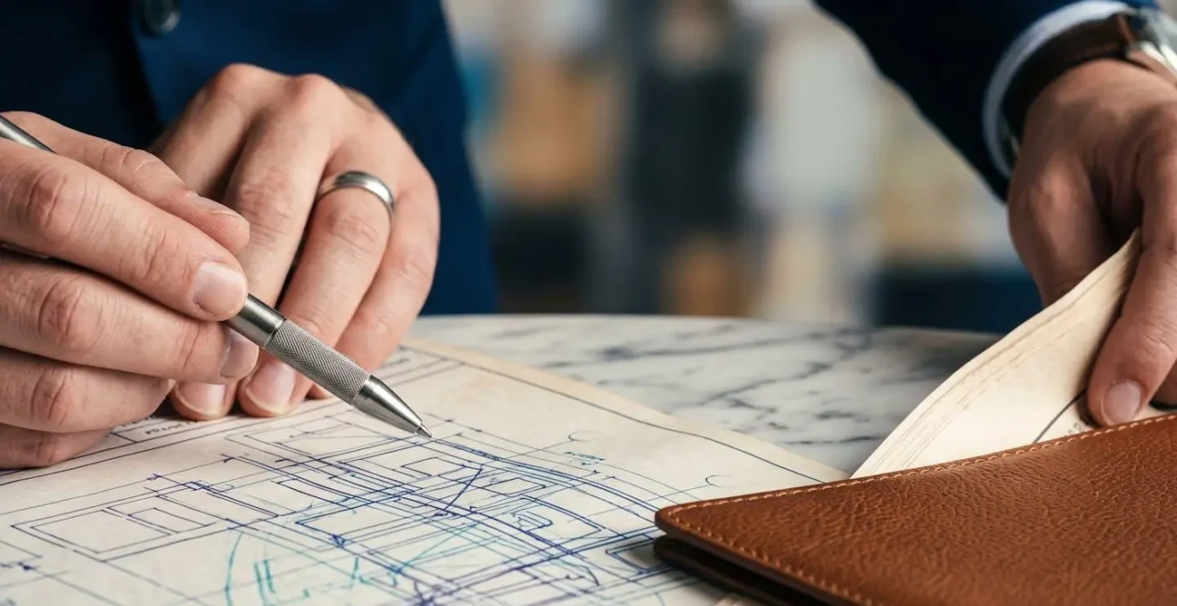 Professionista esamina documenti per valutazione progetto immobiliare