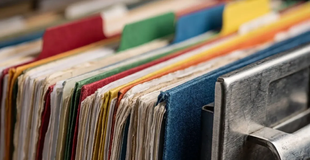 Sistema di archiviazione documenti immobiliari con raccoglitori colorati