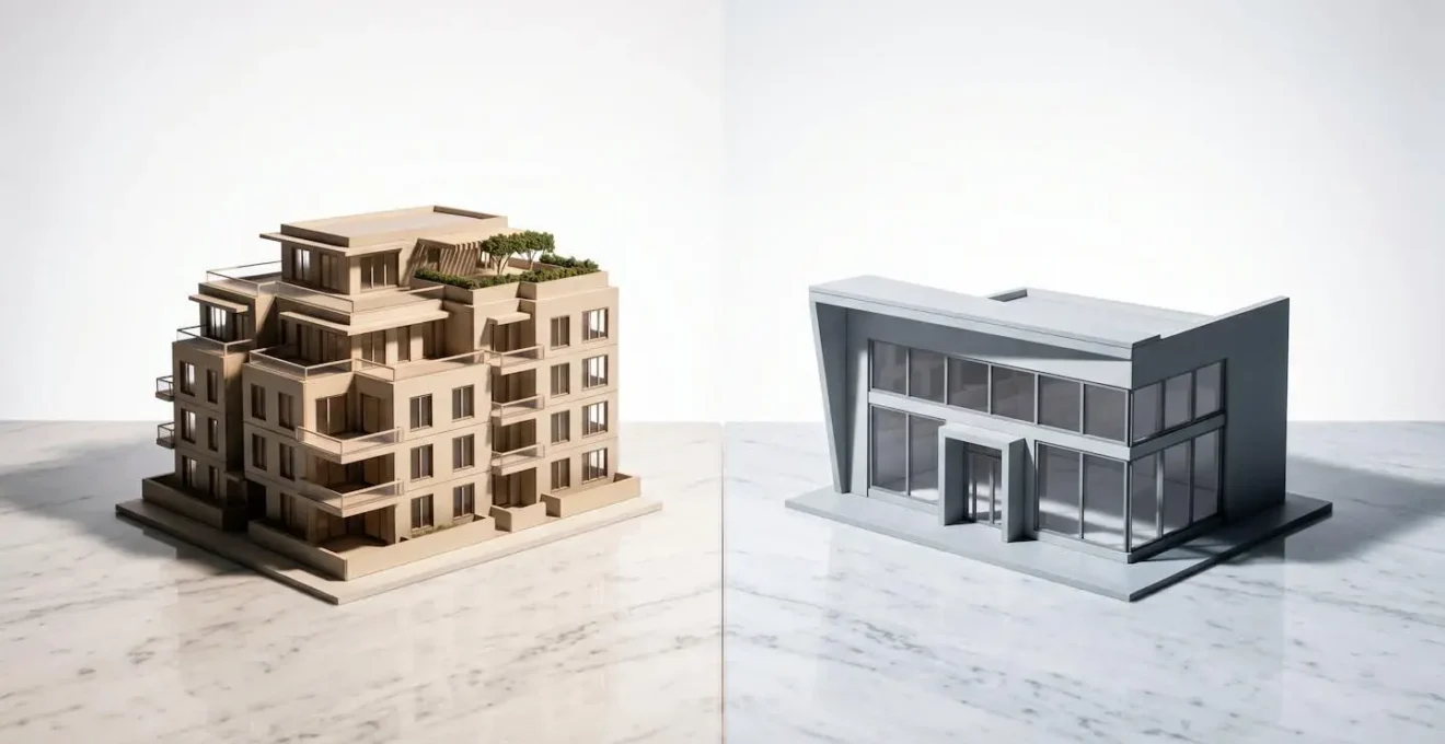 Confronto visivo tra tassazione immobiliare residenziale e commerciale
