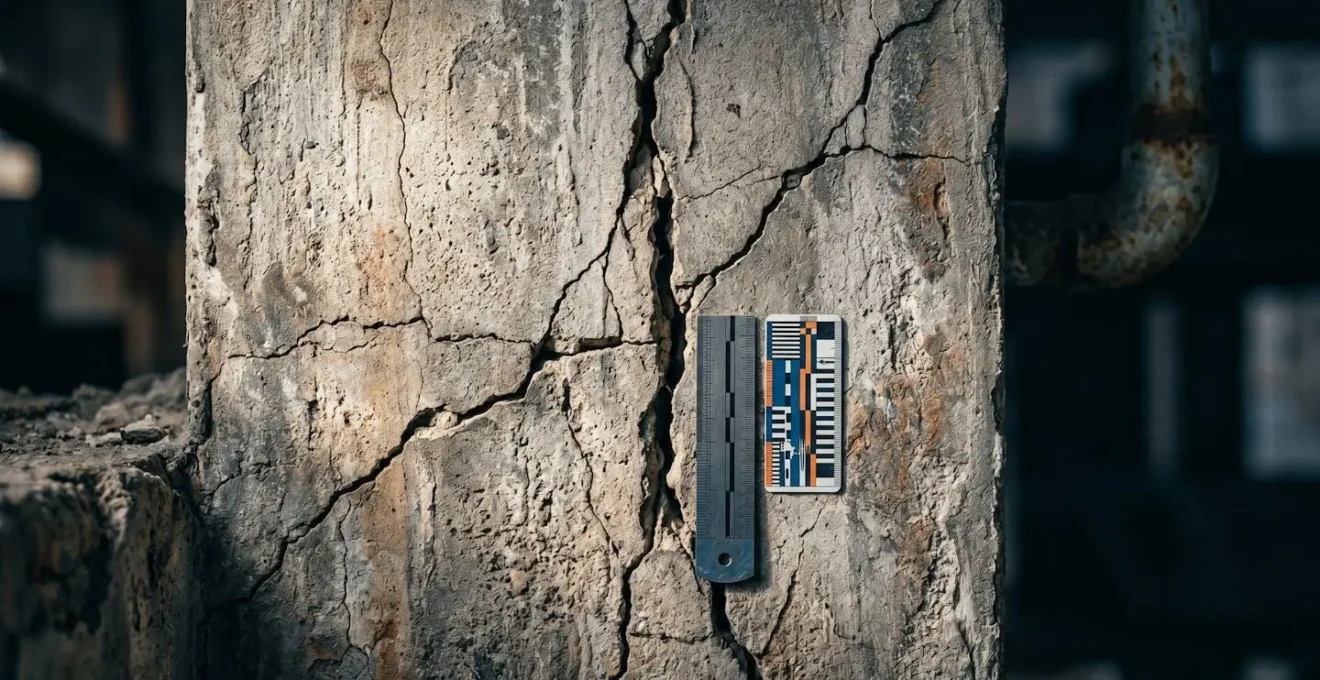 Muro con diverse tipologie di crepe evidenziate e classificate per gravità